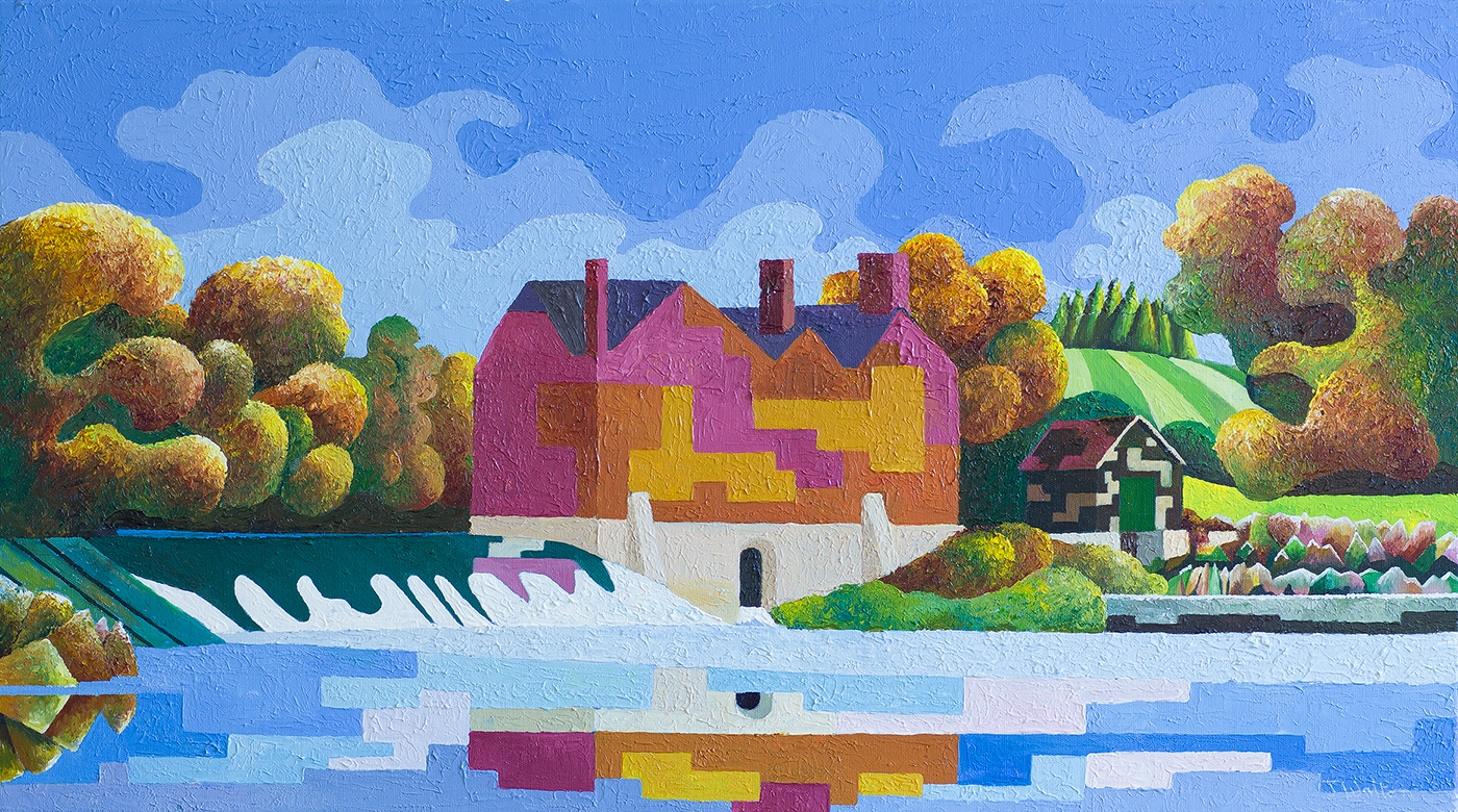 Joe Walton Artist - Cropthorne Mill from Fladbury Nait